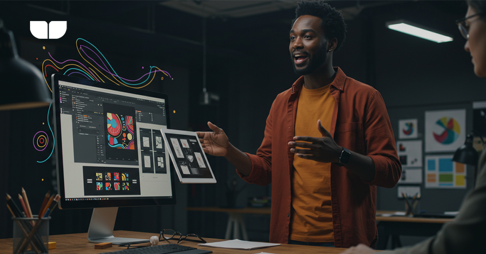 This image depicts a graphic designer striving to build his personal brand.